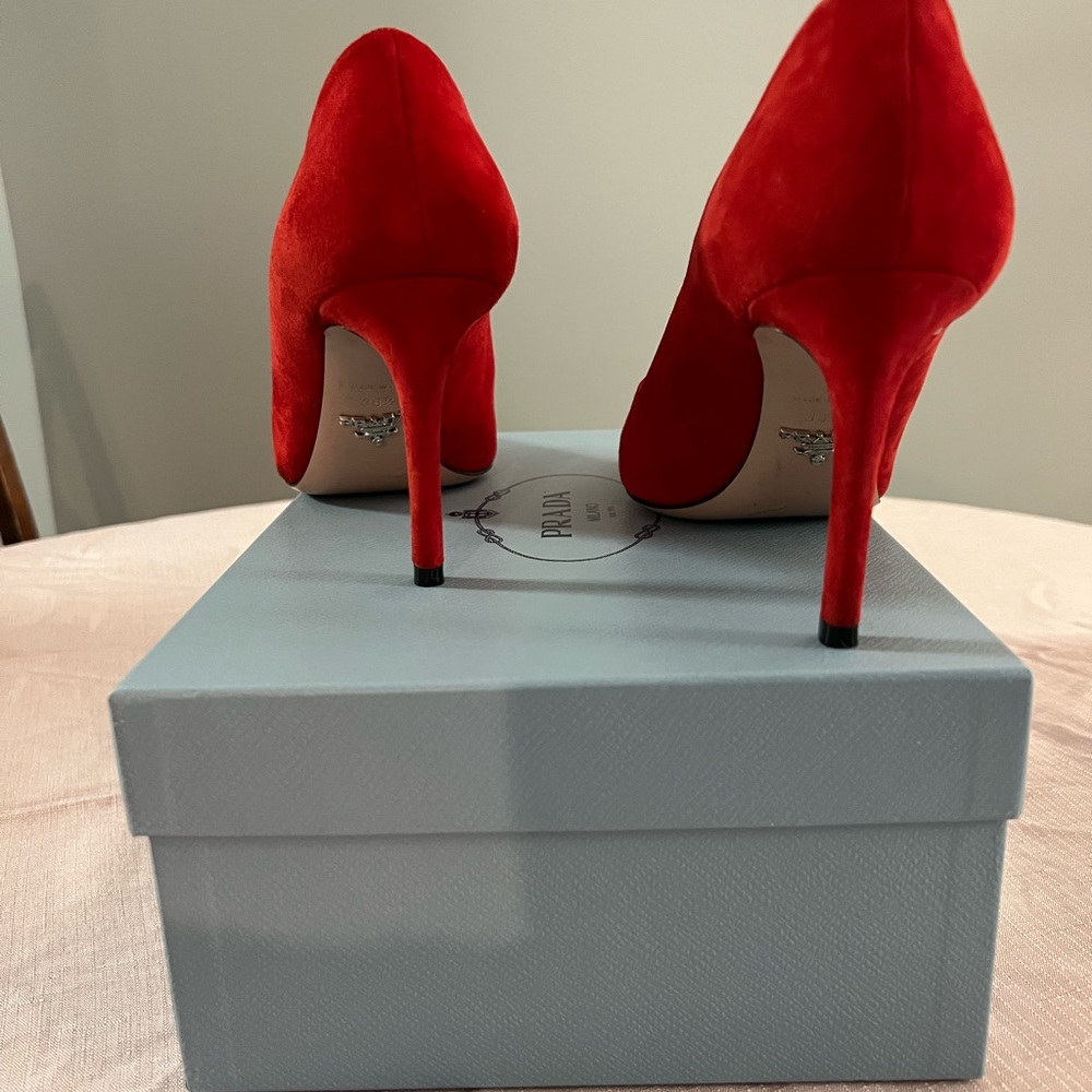 Prada Red Suede Pumps - Picture 4 of 12
